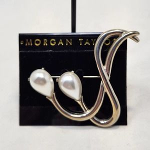 Morgan Taylor Silver Tone Faux Pearl Statement Brooch Oversized Vintage Jewelry